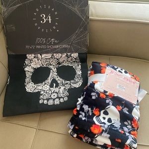 Halloween skull shower curtain and two hand towels